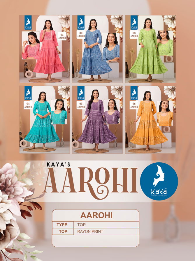 Aarohi By Kaya Designer Rayon Printed Kurtis Wholesale Shop In Surat